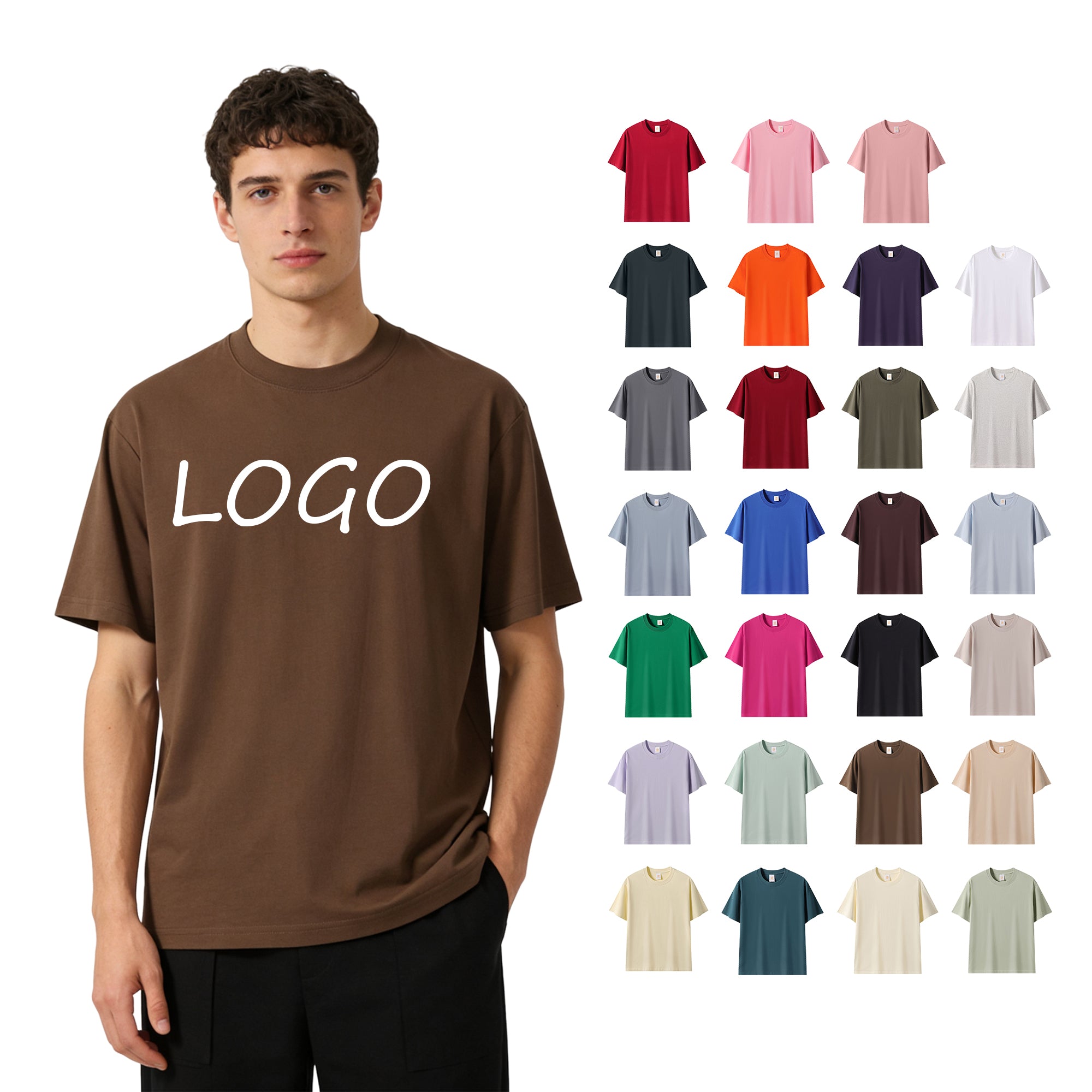 100% Cotton Multicolored Unisex High Quality Pure Color Round Neck Short Sleeve Drop Shoulder Streetwear Oversized Tshirts Wholesale