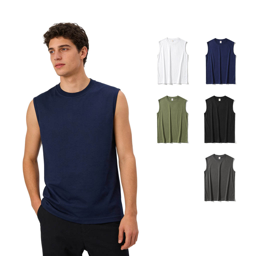 Streetwear Round Neck 100% Cotton Sleeveless Oversized High Quality Blank Streetwear Custom Distressed Embroidery Print Tshirt