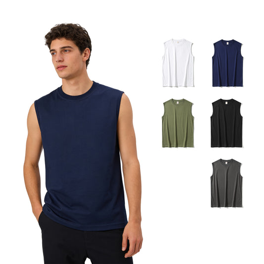 Streetwear Round Neck 100% Cotton Sleeveless Oversized High Quality Blank Streetwear Custom Distressed Embroidery Print Tshirt