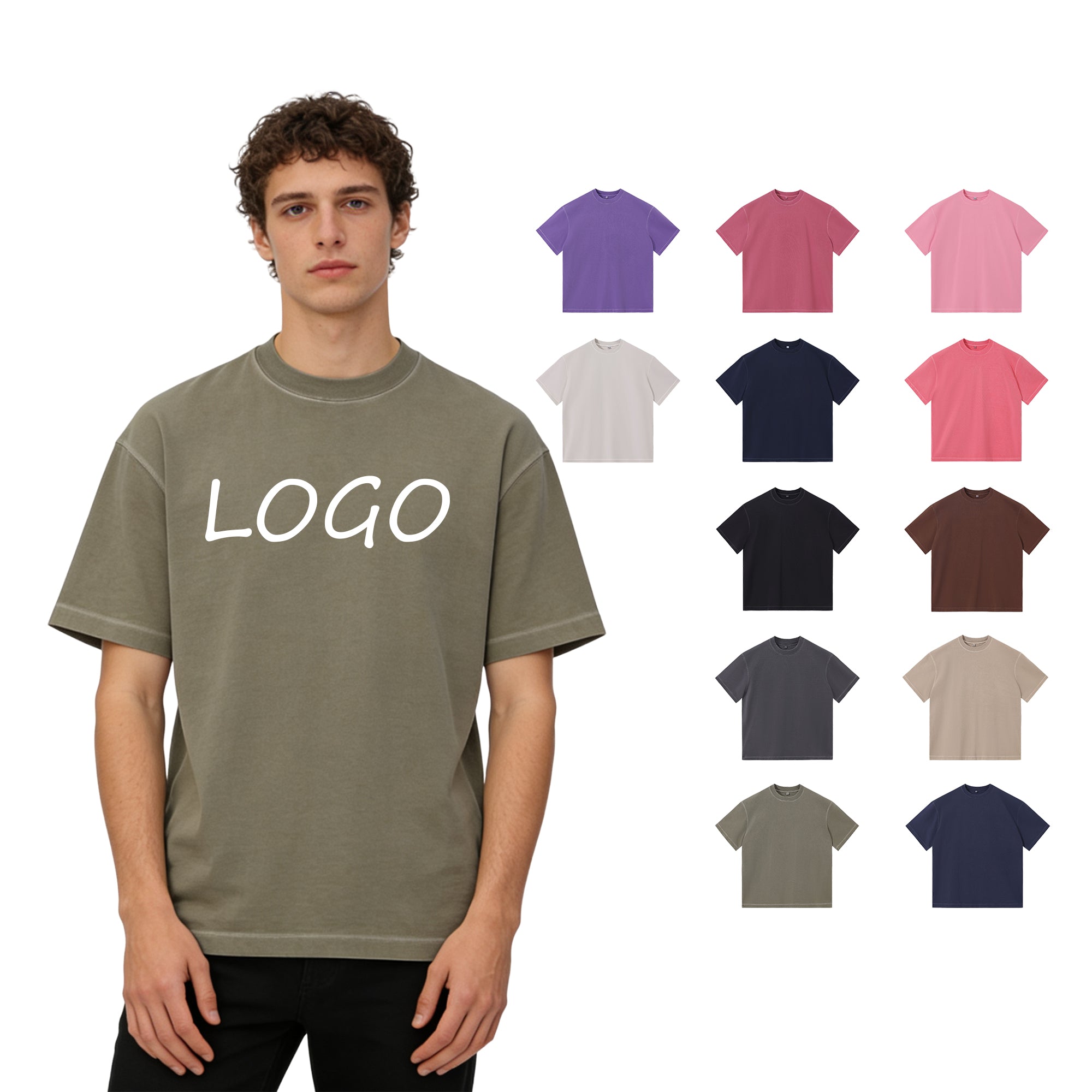 350G Heavyweight Pure Color Short Sleeve Custom Vintage Acid Wash Oversize Blanks Men t Shirt High Quality