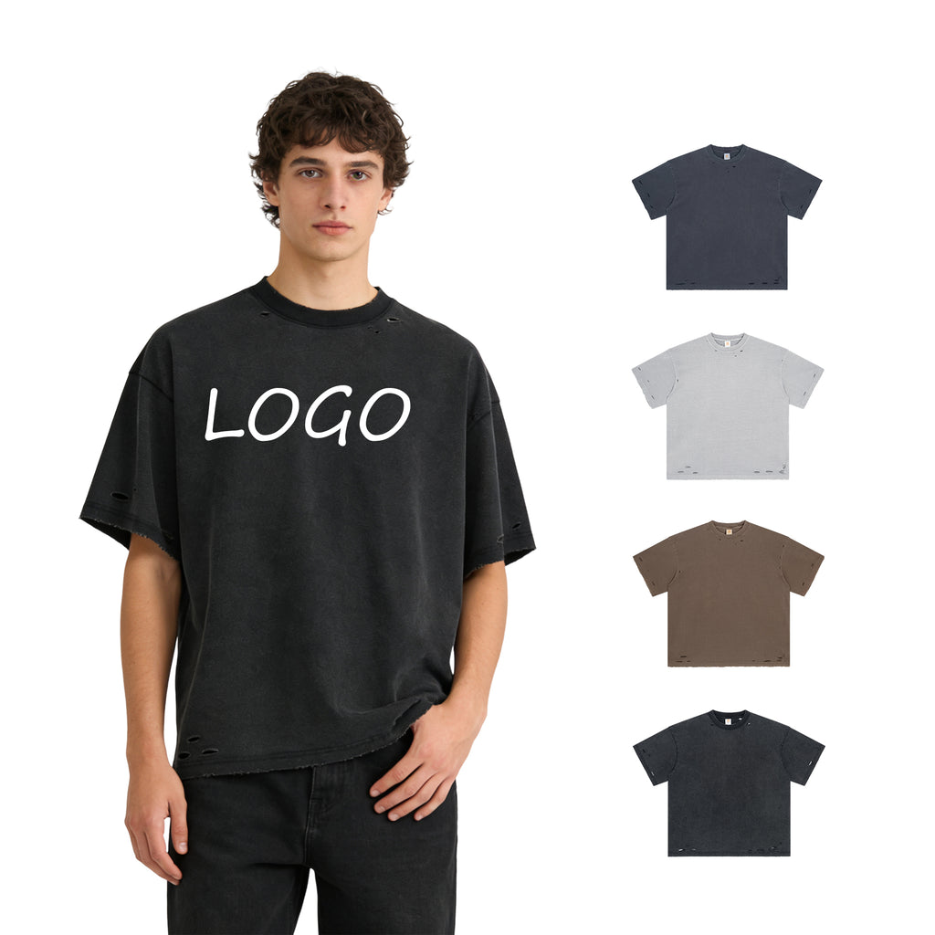 Manufacturer t Shirts Custom Broken Fashionable Style High Quality Streetwear Puff Printing Heavy Cotton Heavyweight T-shirt