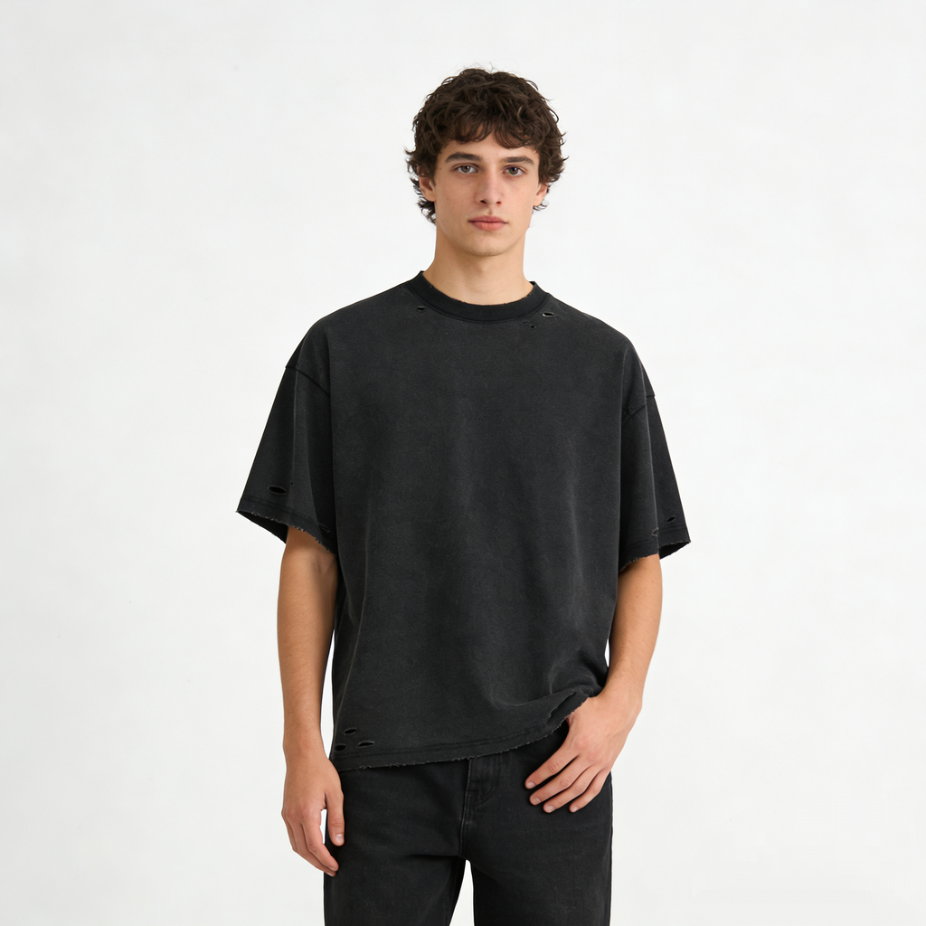 Wholesale Clothing Men's T-shirts Custom 100% Cotton Loose Broken Acid Wash Drop Shoulder High Quality Blanks T-shirt for Men