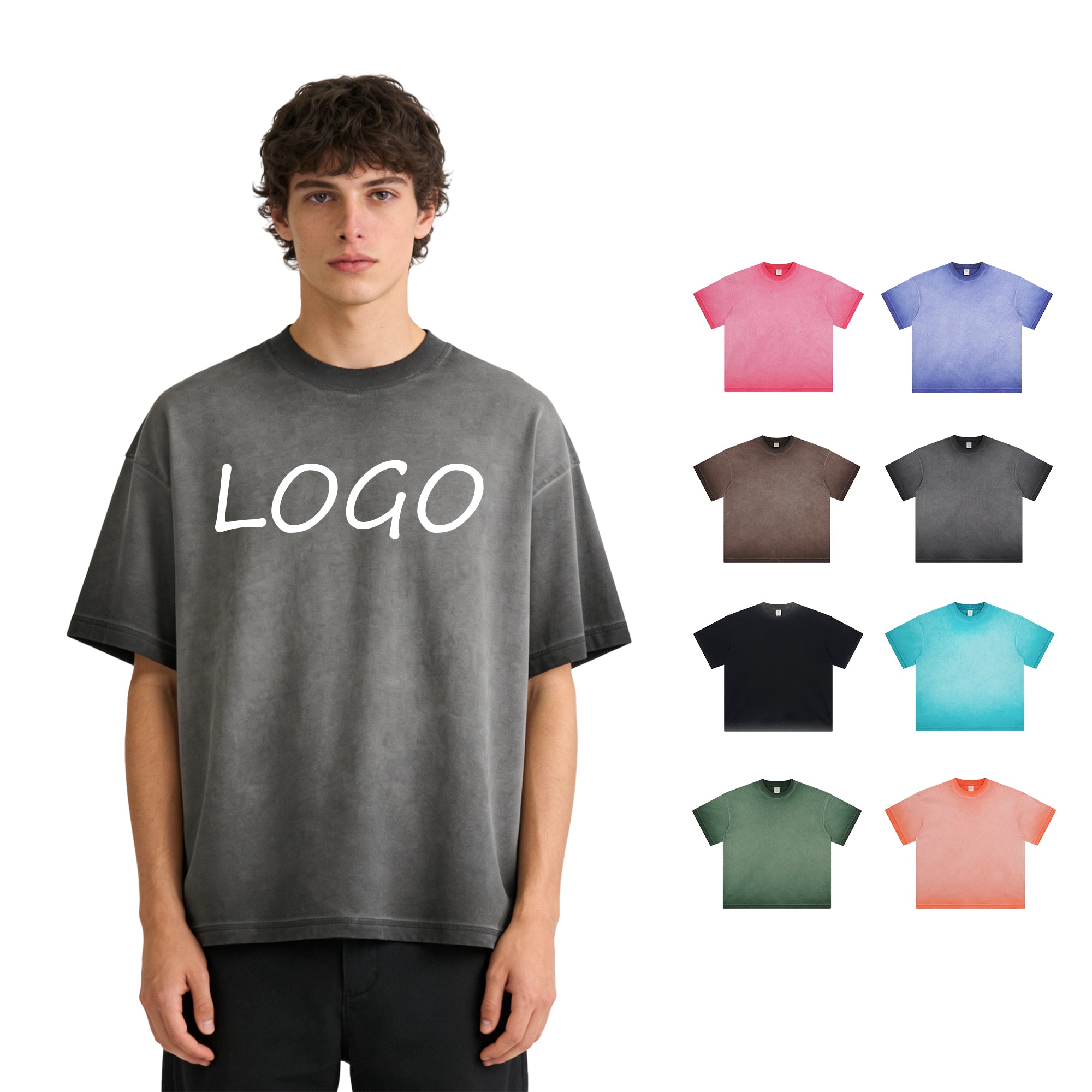 Custom Acid Washed Vintage Heavyweight 100% Cotton Loose High Quality Puff Print Round Neck Fashion Unisex t Shirt