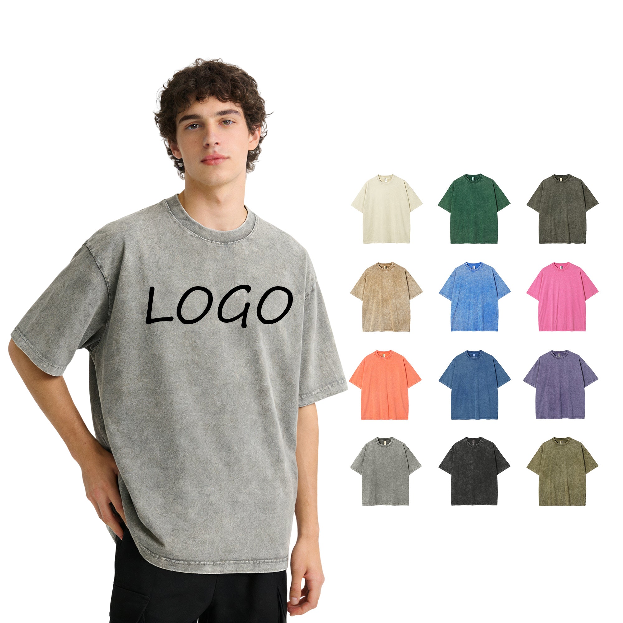 Heavyweight Tshirts Customized Streetwear Waxing Printing Vintage Short Sleeve Screen Print Acid Was t Shirt 100% Cotton