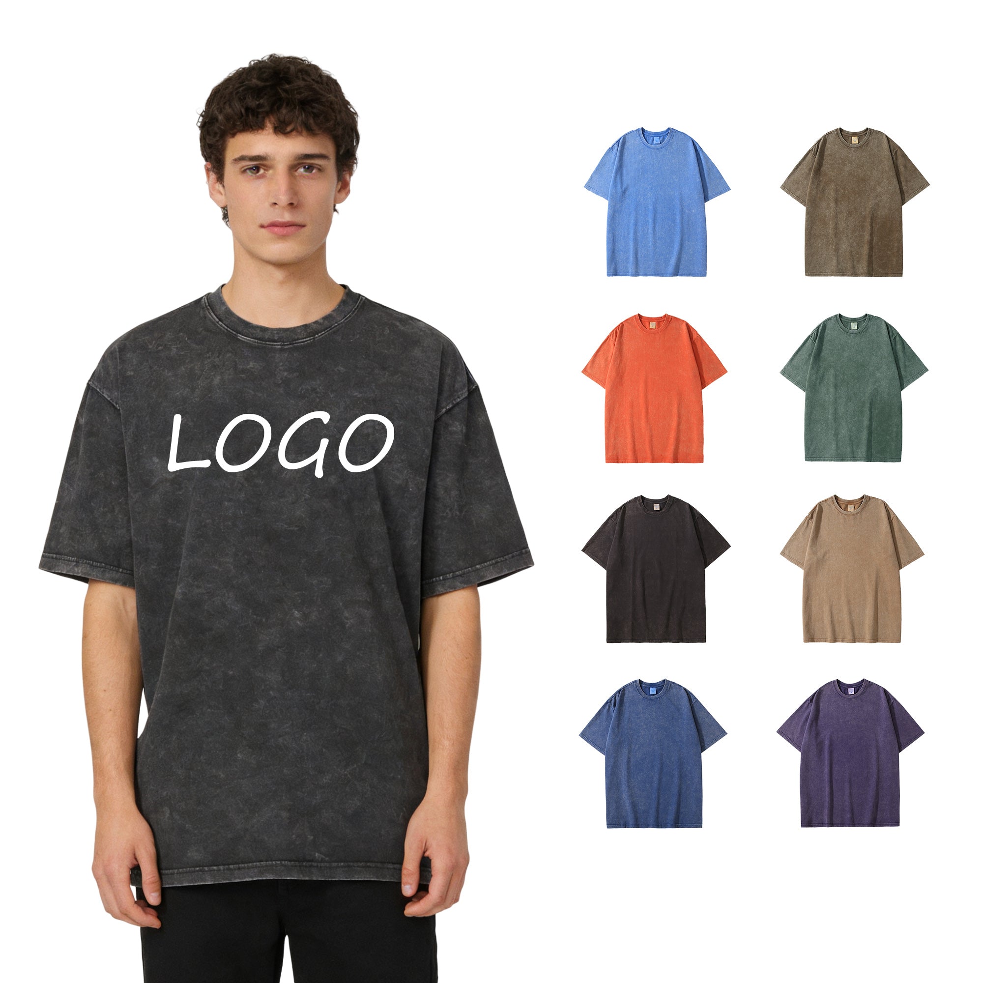 Custom Heavyweight 100% Cotton Vintage Acid Washed Oversize Distressed Embroidery Streetwear Dtf Transfers for t Shirts