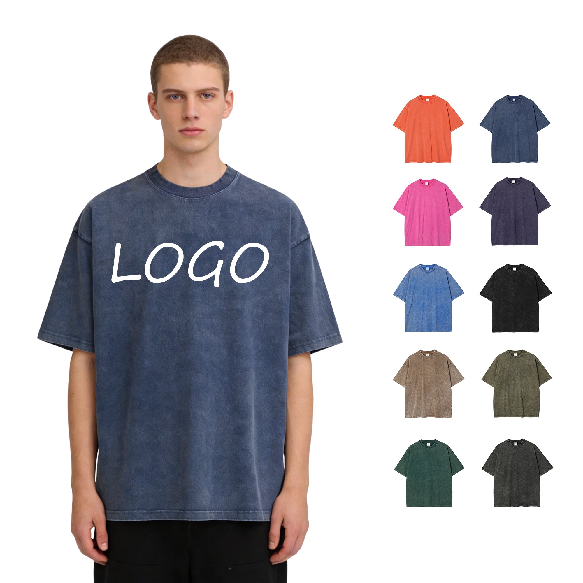 Custom Acid Washed Vintage Waxing Printing Pure Color Heavy Cotton Short Sleeve Unisex High Quality Personalized T-shirt