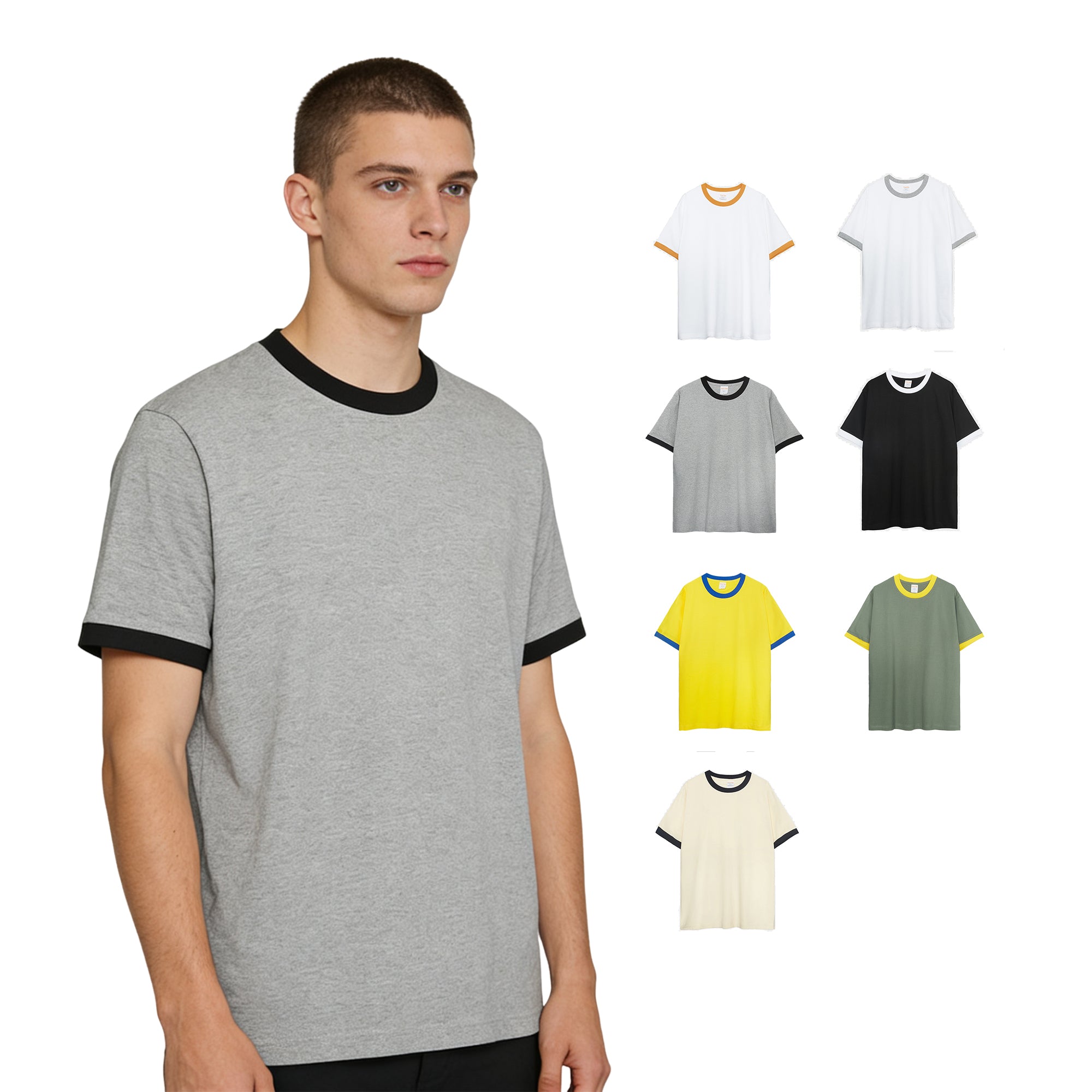 Streetwear Colorful Heavy Weight Round Neck Color Matching High Quality Blank Custom Puff Printing Fashion Tshirts Wholesale