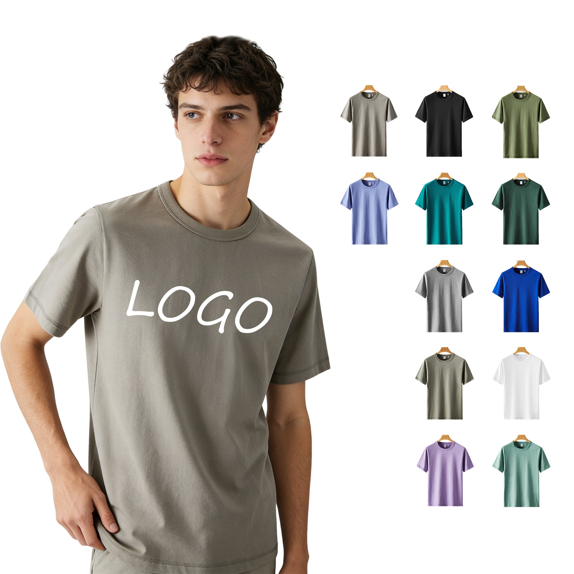 300G Heavyweight Multi Color Round Neck Basic Short Sleeve High Quality Drop Shoulder 100% Cotton Heat Transfers for T-shirts