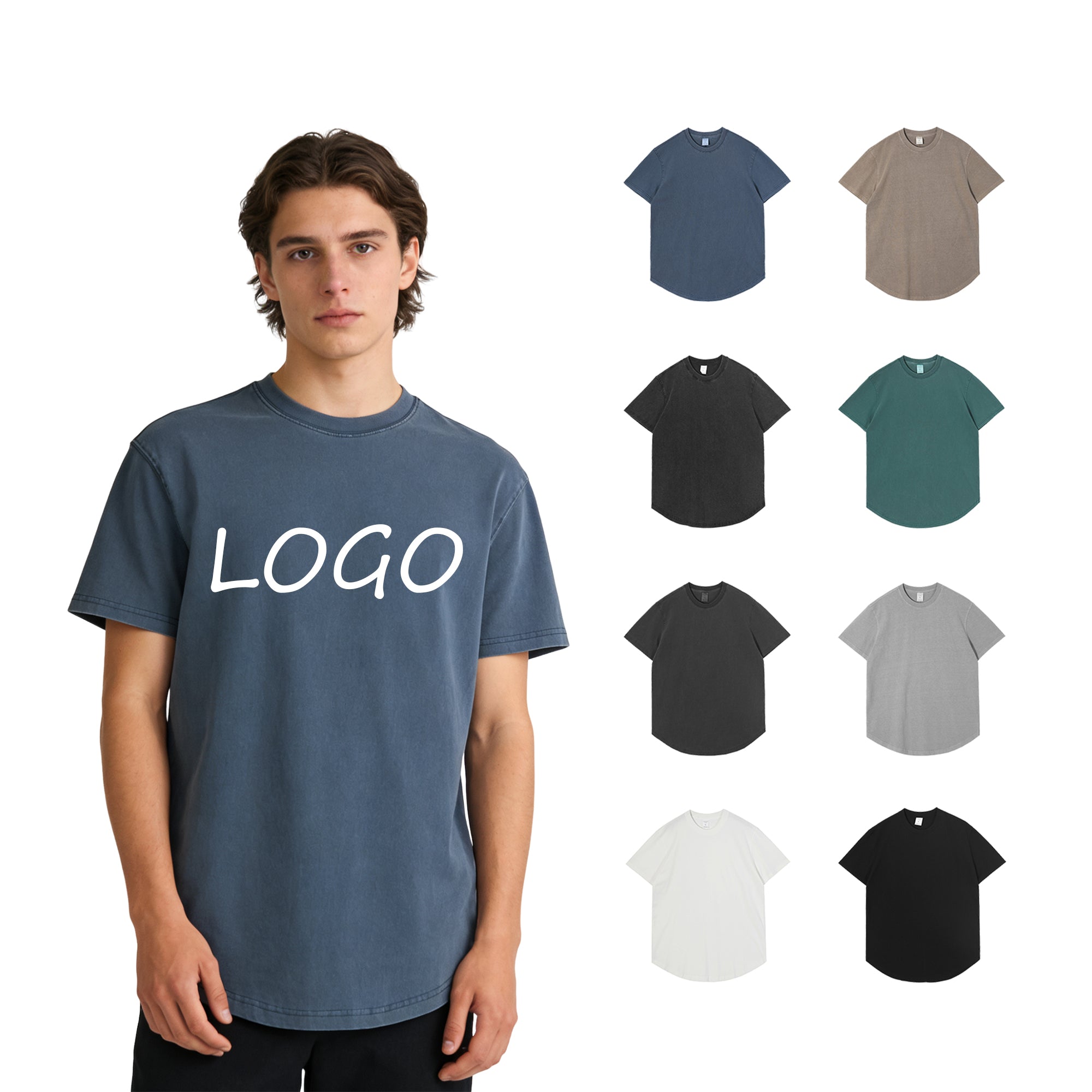 100% Cotton Acid Washed Custom Vintage Streetwear High Quality Puff Printing Oversized Fahion Blank Drop Shoulder T-shirt