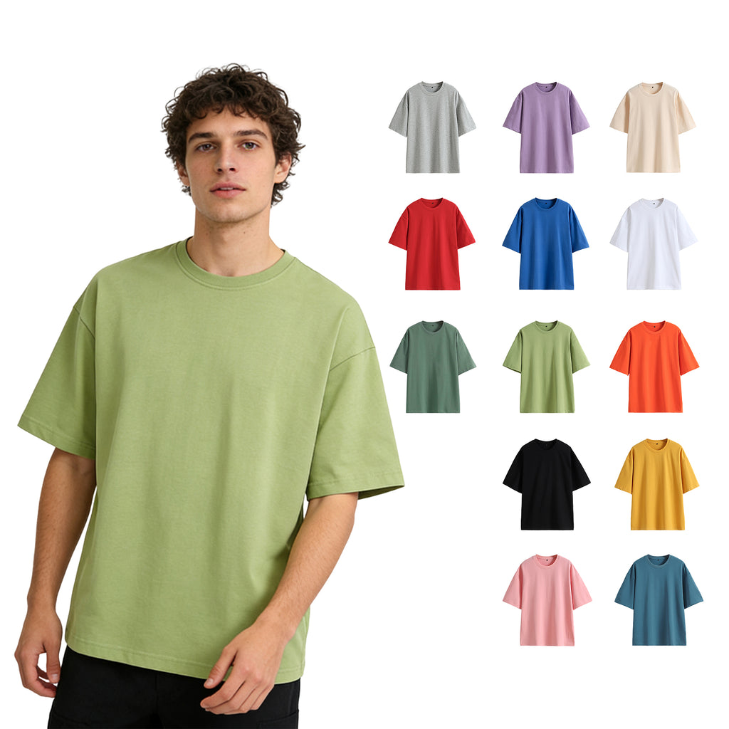 Loose Drop Shoulder Pure Color Short Sleeve Streetwear High Quality Blank Round Neck Men's Heat Transfers for T-shirts
