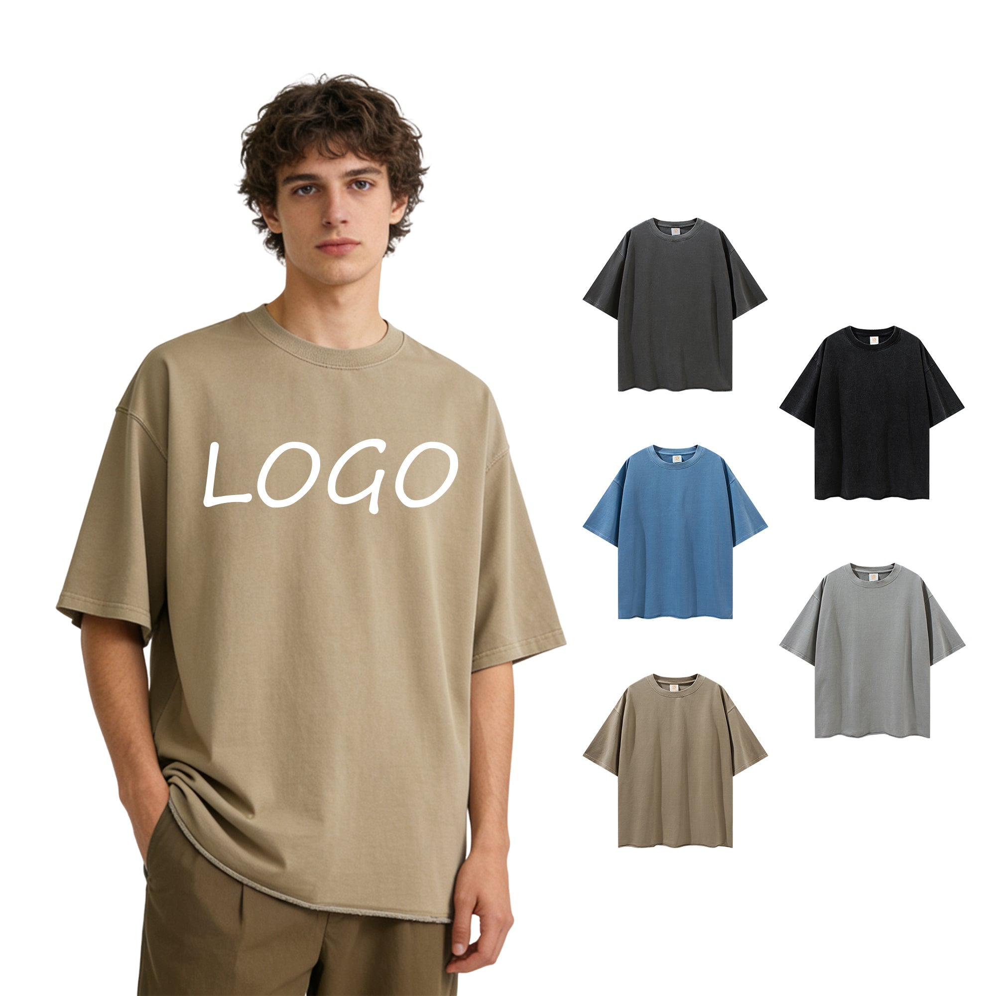 Oversized Acid Washed Streetwear 100% Cotton High Quality Pure Color Patchwork Drop Shoulder Heat Transfers for T-shirts