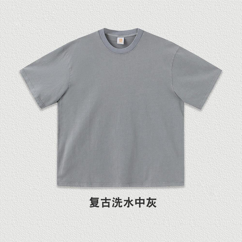Vintage Custom Acid Wash Streetwear Loose 100% Cotton Short Sleeve Blank Round Neck High Quality Drop Shoulder T-shirt