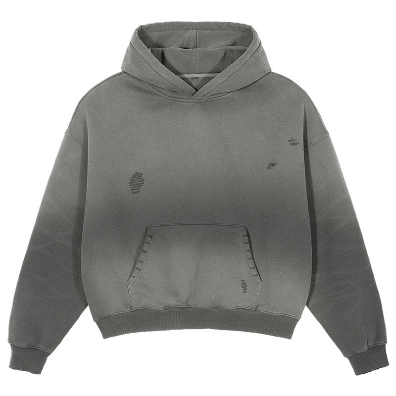 370G Heavyweight Fleece Oversized Washed Gradient Color Distressed Embroidery Custom logo Streetwear Hoodies