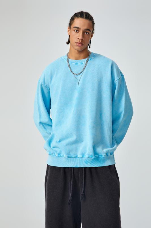 American Style Custom logo 100% Cotton Washed Round Neck Pullover for Men Loose Fit Round Neck Snowflake Patterned Pullover