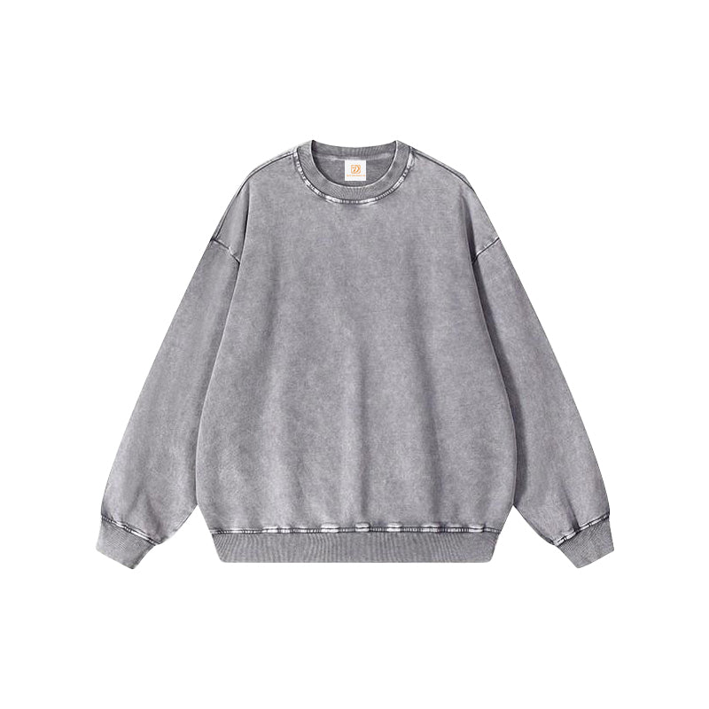 American Style Custom logo 100% Cotton Washed Round Neck Pullover for Men Loose Fit Round Neck Snowflake Patterned Pullover