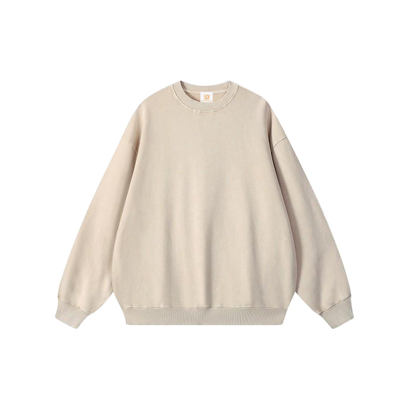 American Style Custom logo 100% Cotton Washed Round Neck Pullover for Men Loose Fit Round Neck Snowflake Patterned Pullover