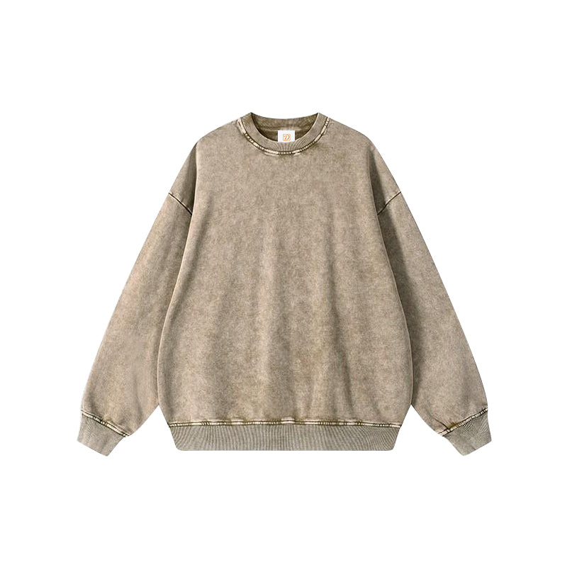 Oem Brand Custom Hoodies Pure Cotton Washed Round Neck Pullover for Men Loose Fit Round Neck Snowflake Patterned Pullover