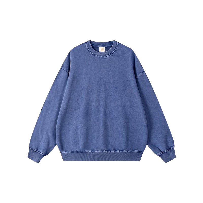 Oem Brand Custom Hoodies Pure Cotton Washed Round Neck Pullover for Men Loose Fit Round Neck Snowflake Patterned Pullover