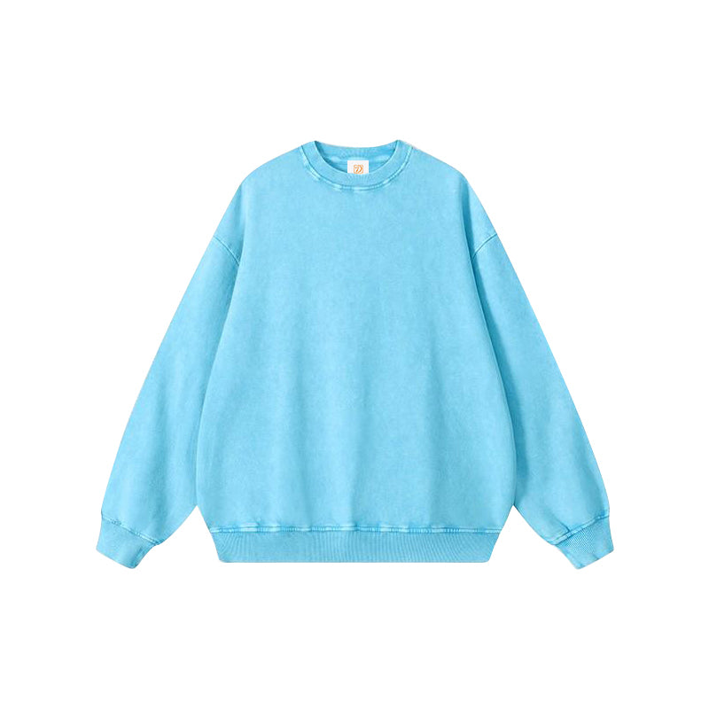 Oem Brand Custom Hoodies Pure Cotton Washed Round Neck Pullover for Men Loose Fit Round Neck Snowflake Patterned Pullover