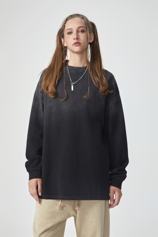 Custom Long Sleeved T-shirt Printing Washing Process Gradient Men's Long Sleeved Dyeing Long Sleeved T-shirt Plain Oversized