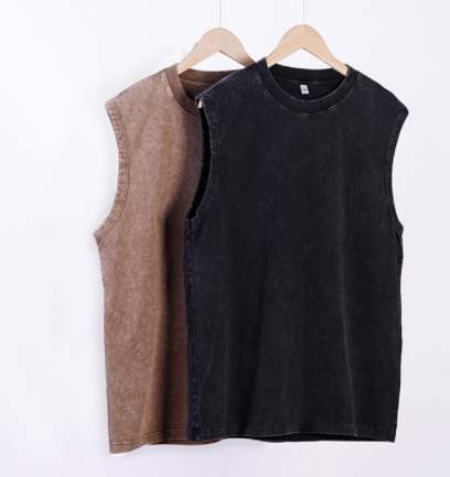 240G Heavyweight Blank 100% Cotton Custom Print Vintage Loose Sleeveless Custom Acid Wash High Quality Black Distressed Tshirt
