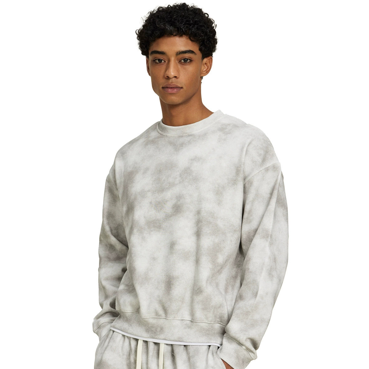 Custom Retro Tie Dye Short Wide Round Neck Pullover Men's Heavyweight Fleece Custom Distressed Hoodie Autumn and Winter Style
