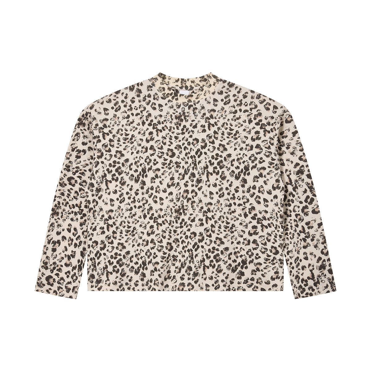 Long Sleeve Tshirt Manufacturer BOXY Leopard Print Waffle Knit Crew Neck Long Sleeve T-shirt Men High Quality American Style