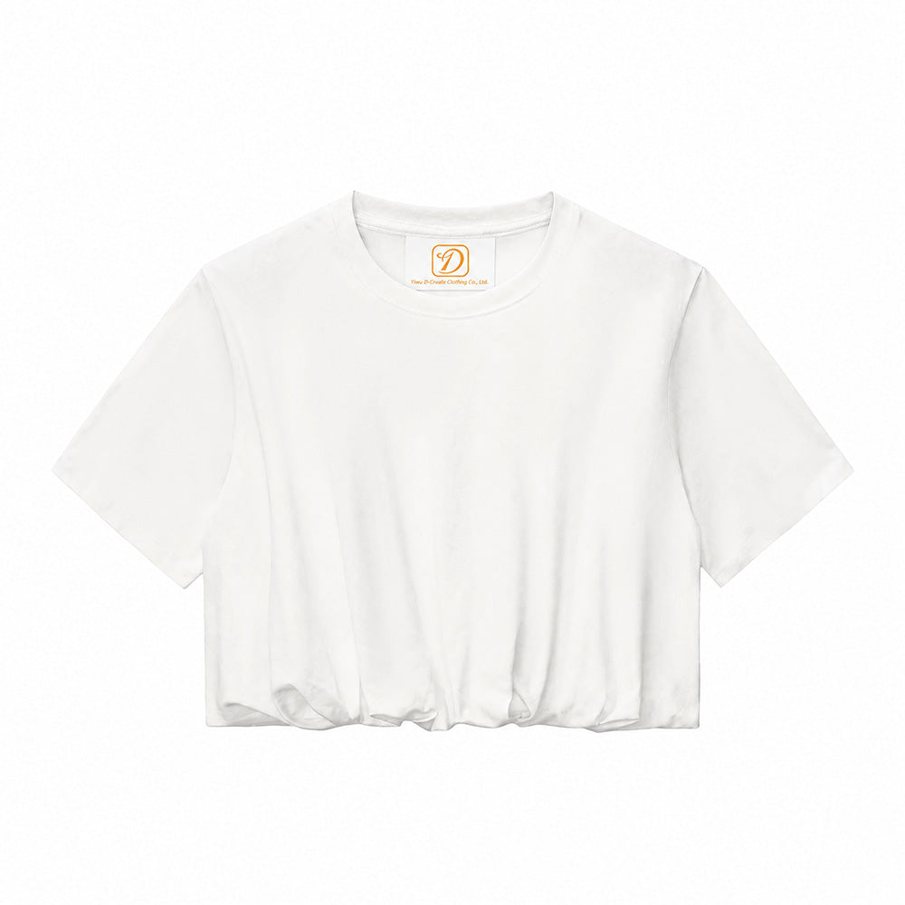 Customized Summer Version Double Layered Silhouette Short Sleeved Puff Sleeved Low Cut Top for Women T-shirt From a Trendy Brand
