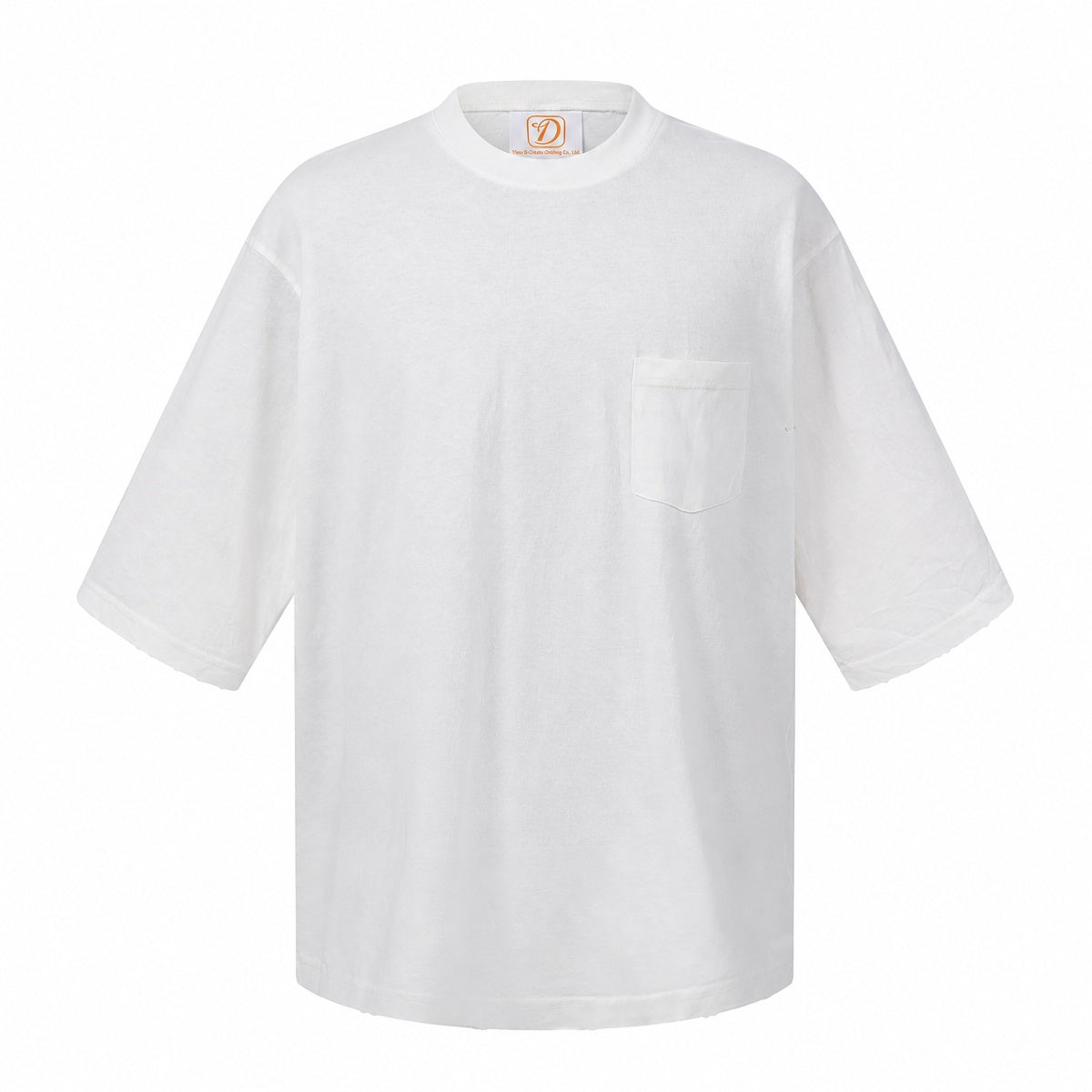 T Shirt 100% Cotton Washing Water Five Quarter Sleeve t Shirt with Frayed Edges and Pocket Short Sleeve for Men Free Sample