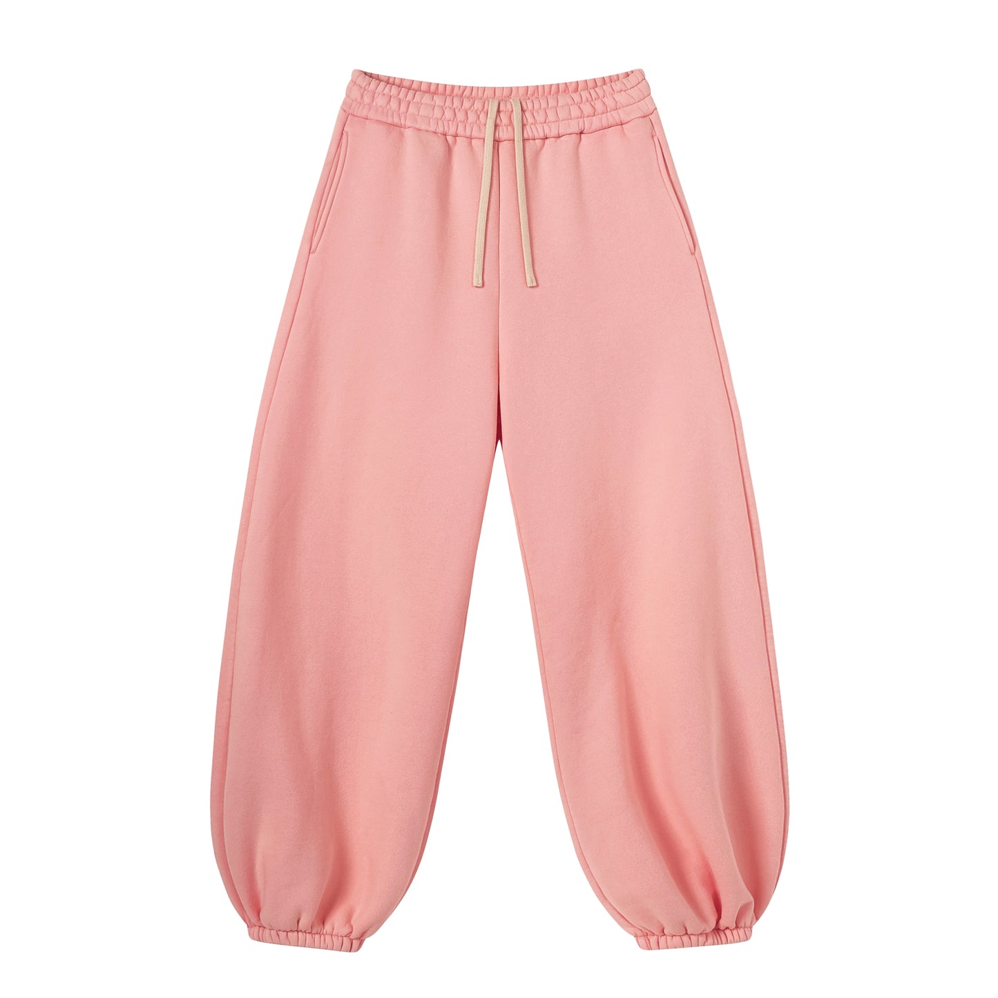 Retro Style Washed Snowflake Fabric Sweatpants with Distressed Edges and Plush Lining Featuring a Lantern Shaped Design