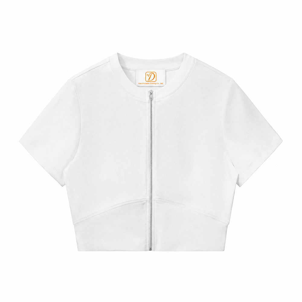 Short Sleeved Stretchy t Shirt with a Slim and Fitted Design Featuring a Zipper Closure and a Low cut Neckline Summer Version