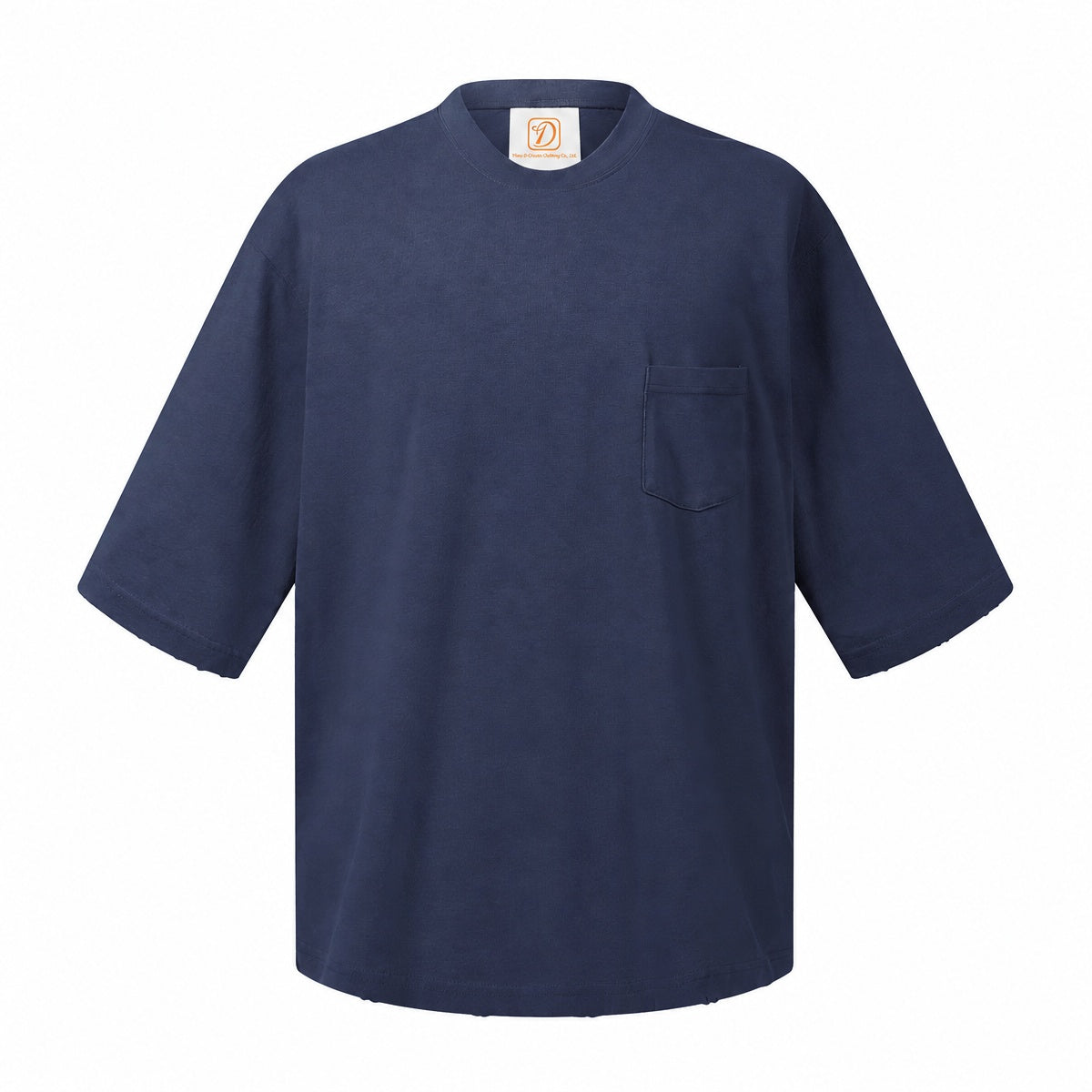 T Shirt 100% Cotton Washing Water Five Quarter Sleeve t Shirt with Frayed Edges and Pocket Short Sleeve for Men Free Sample