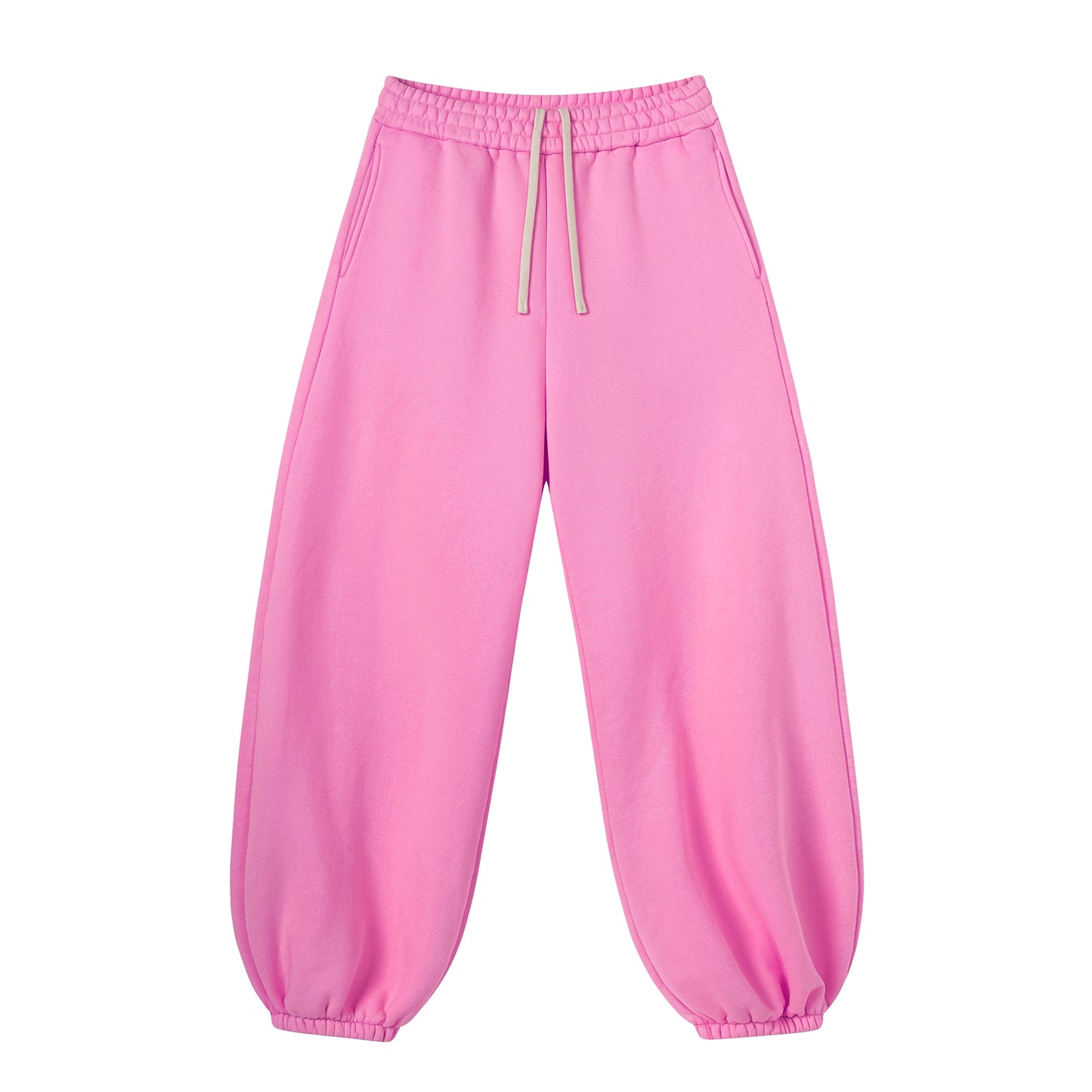 Retro Style Washed Snowflake Fabric Sweatpants with Distressed Edges and Plush Lining Featuring a Lantern Shaped Design