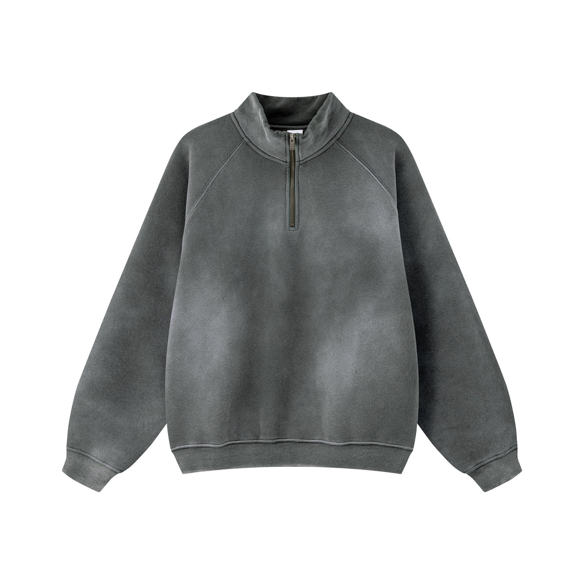 Customized Gradual Gradient Print Horse Chestnut Half Zip Stand up Collar Pullover with Fleece Hood and Shoulder Sleeves