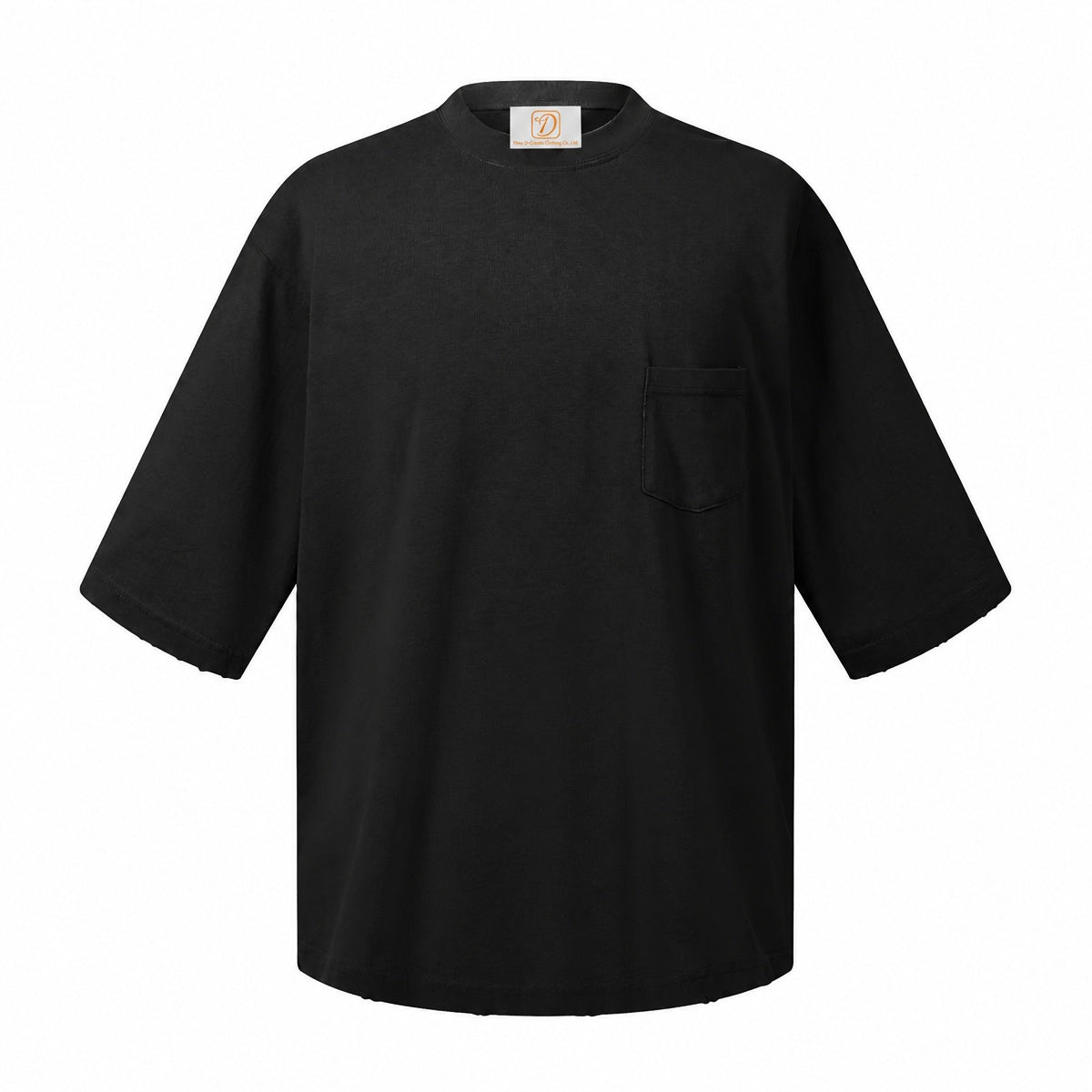 T Shirt 100% Cotton Washing Water Five Quarter Sleeve t Shirt with Frayed Edges and Pocket Short Sleeve for Men Free Sample