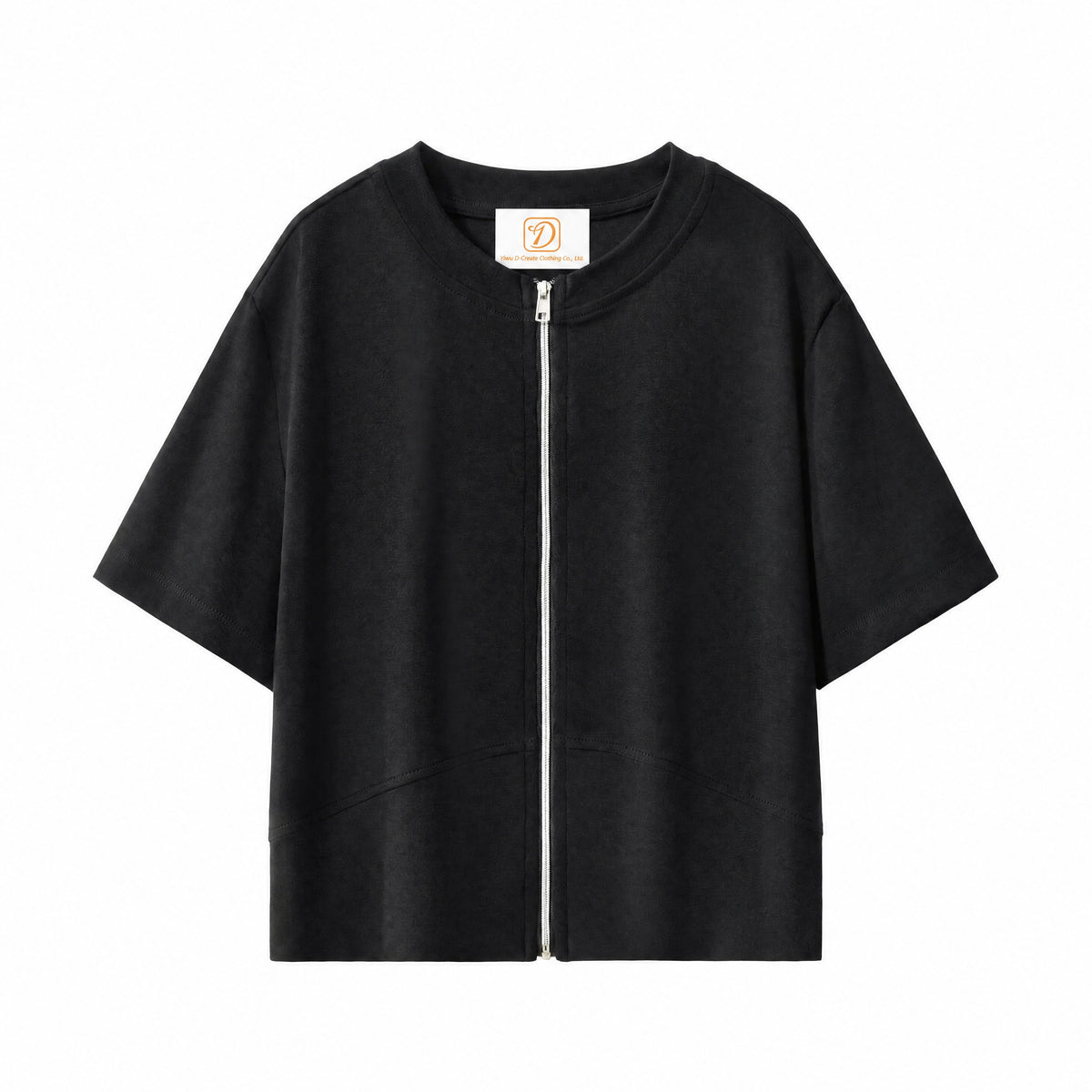 Short Sleeved Stretchy t Shirt with a Slim and Fitted Design Featuring a Zipper Closure and a Low cut Neckline Summer Version