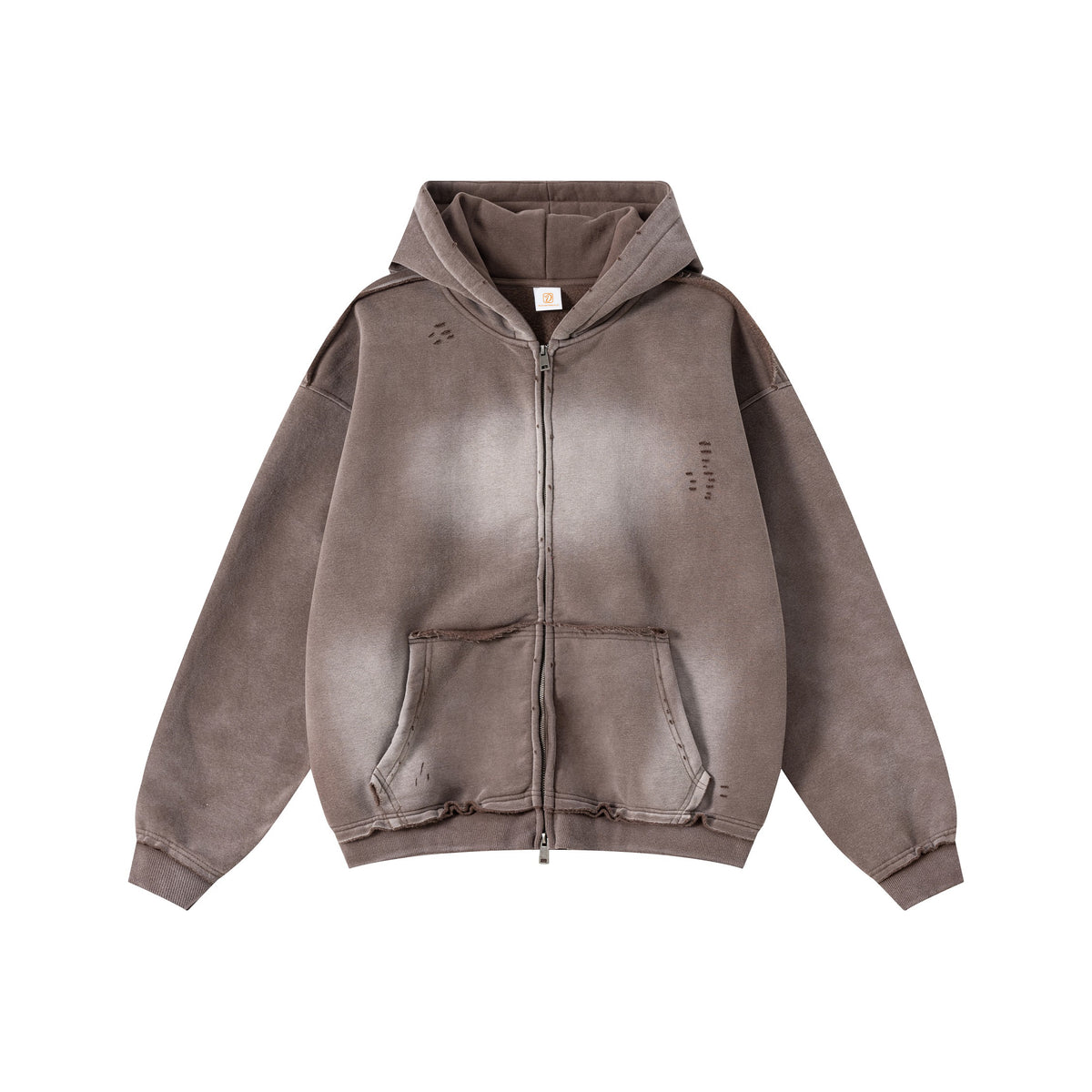 American Style Gradient Color Men's Hooded Pullover with Horsehair Fringe at the Hem and Open Chest Zipper High Quality Hoodie