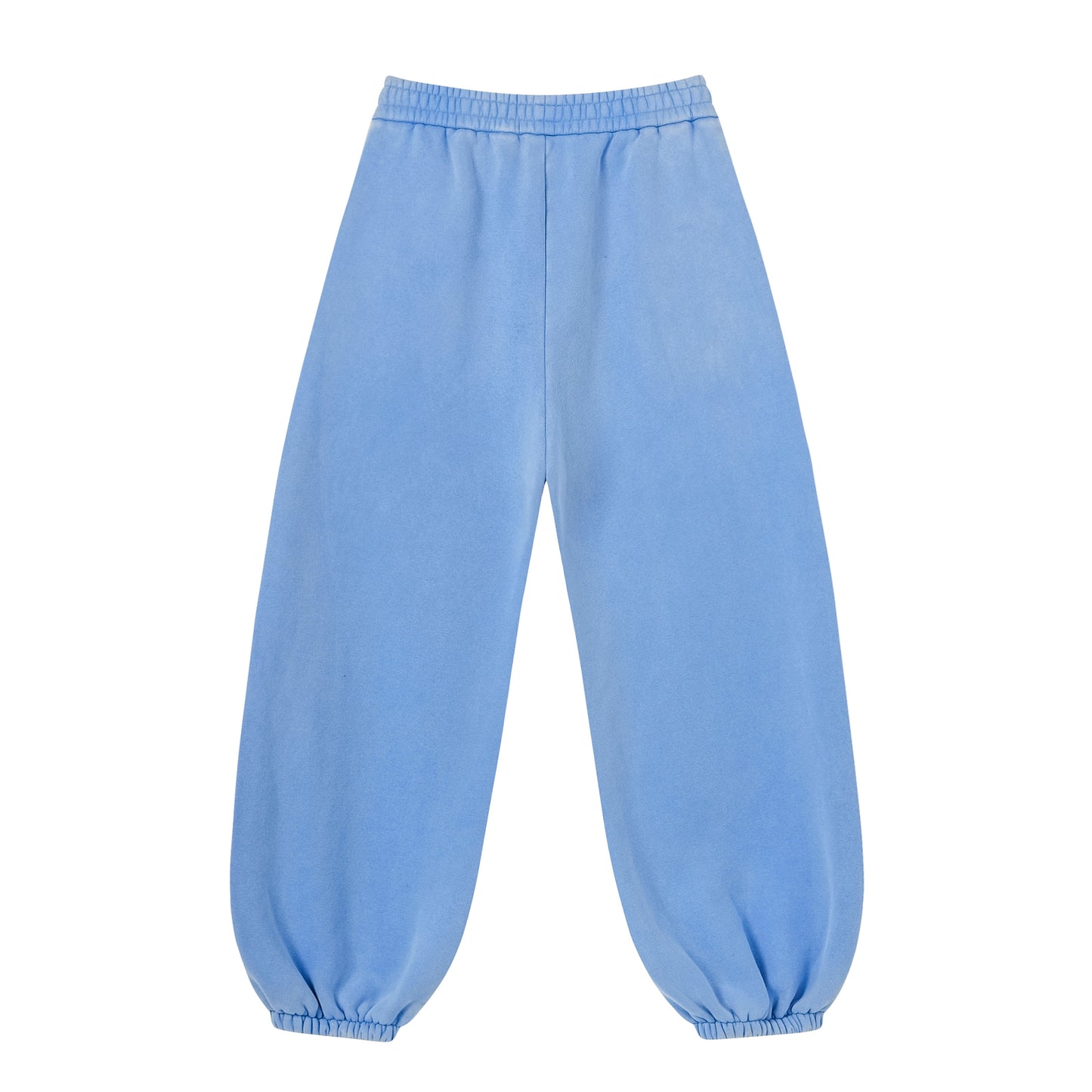 Retro Style Washed Snowflake Fabric Sweatpants with Distressed Edges and Plush Lining Featuring a Lantern Shaped Design