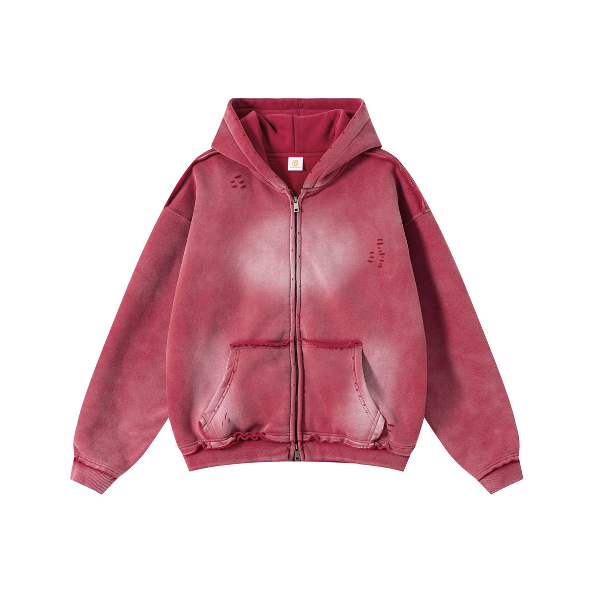 American Style Gradient Color Men's Hooded Pullover with Horsehair Fringe at the Hem and Open Chest Zipper High Quality Hoodie
