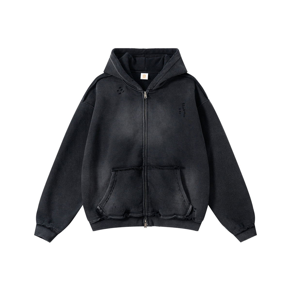 American Style Gradient Color Men's Hooded Pullover with Horsehair Fringe at the Hem and Open Chest Zipper High Quality Hoodie