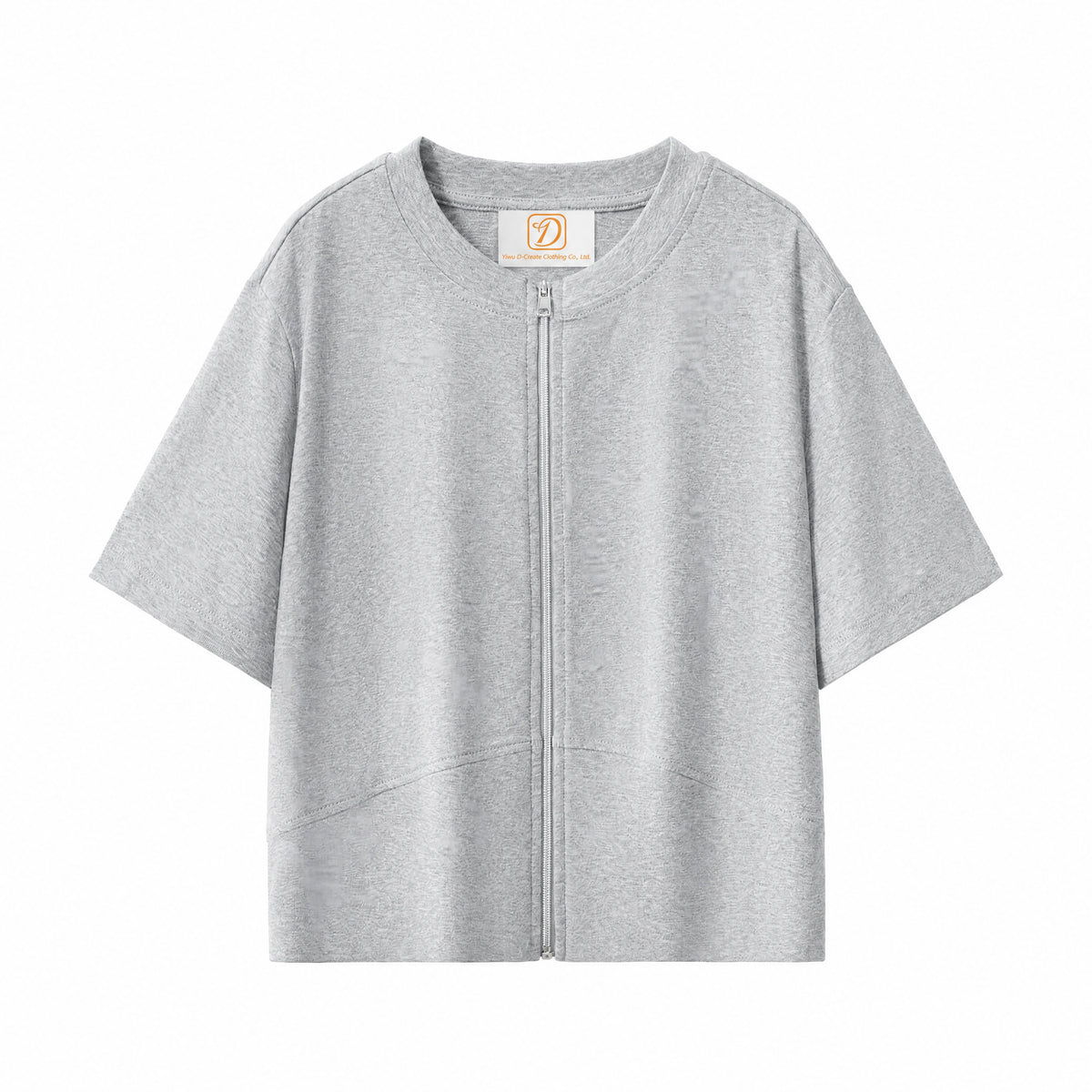 Short Sleeved Stretchy t Shirt with a Slim and Fitted Design Featuring a Zipper Closure and a Low cut Neckline Summer Version