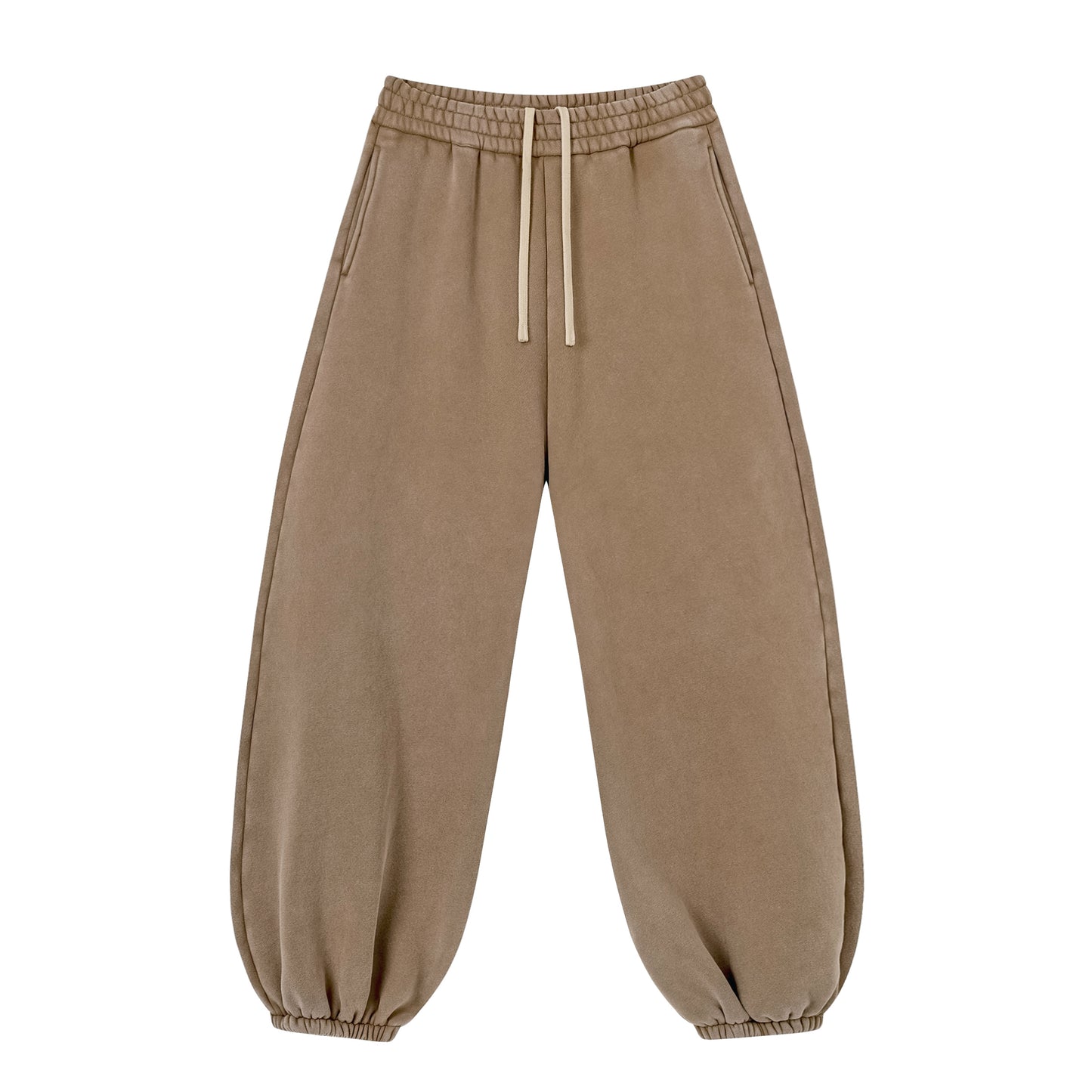 Retro Style Washed Snowflake Fabric Sweatpants with Distressed Edges and Plush Lining Featuring a Lantern Shaped Design