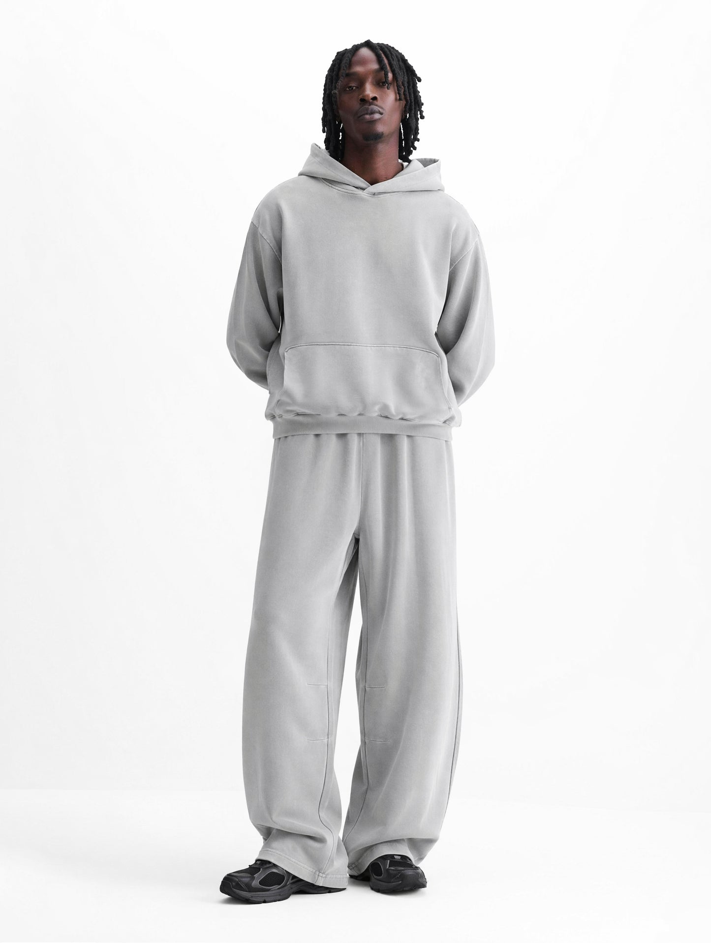 Casual Sweatpants Heavy Duty Pure Cotton Curved Cut Pants with a Slanting Opening and Blue Striped Washed Water Resistant