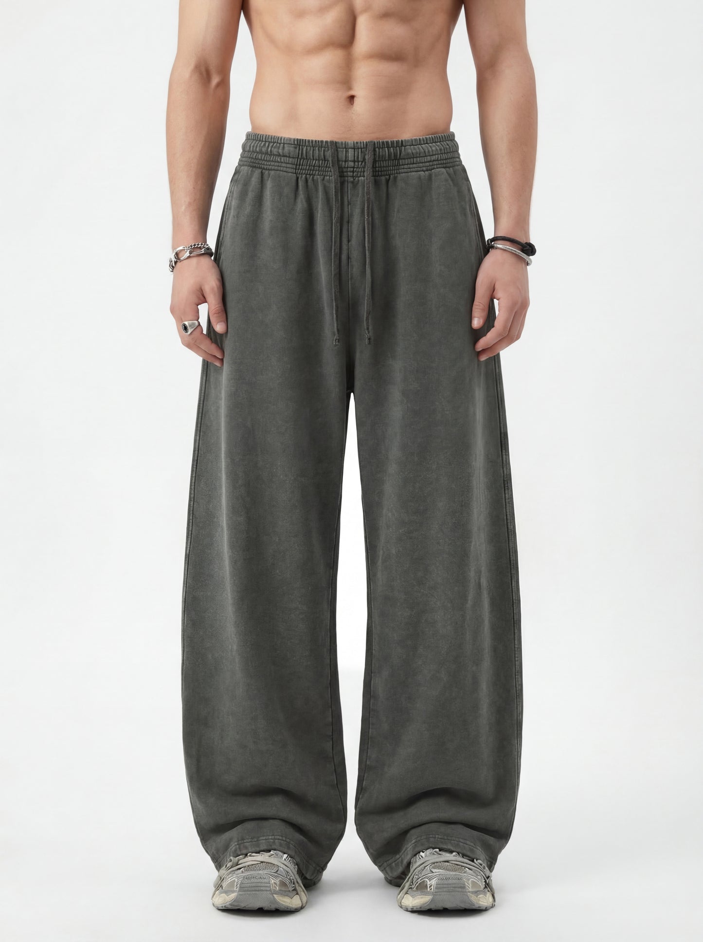 Customized Couture Washed Fabric Pants with Fading Effect Curved Blade Style Casual Heavyweight 360g Pure Cotton Sweatpants
