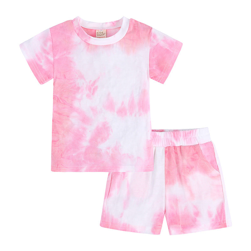 Custom logo Tshirt and Shorts Streetwear Tie Dye Multi Color Fashion New Design High Quality Blank Children's T-shirt Suit