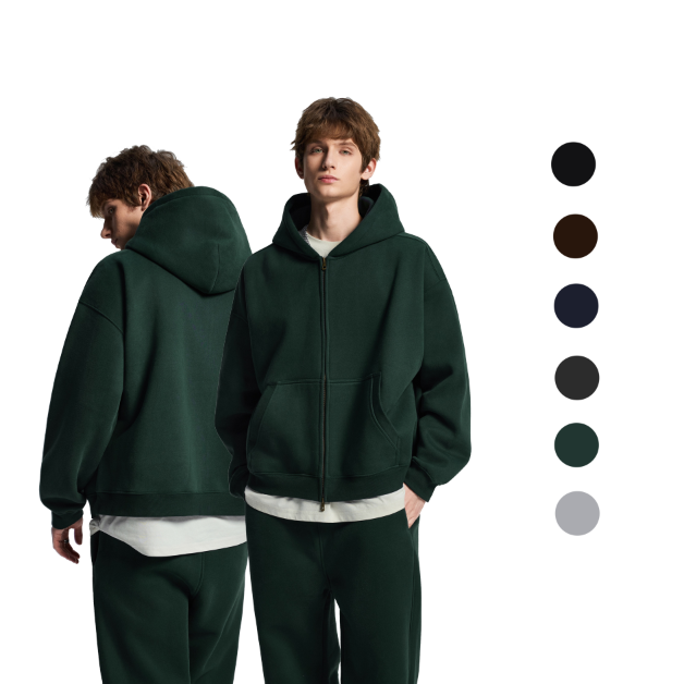 Boxy Fleece Men Hoodies High Quality Heavy Fashion Full  Zip Custom French Terry Hoodie