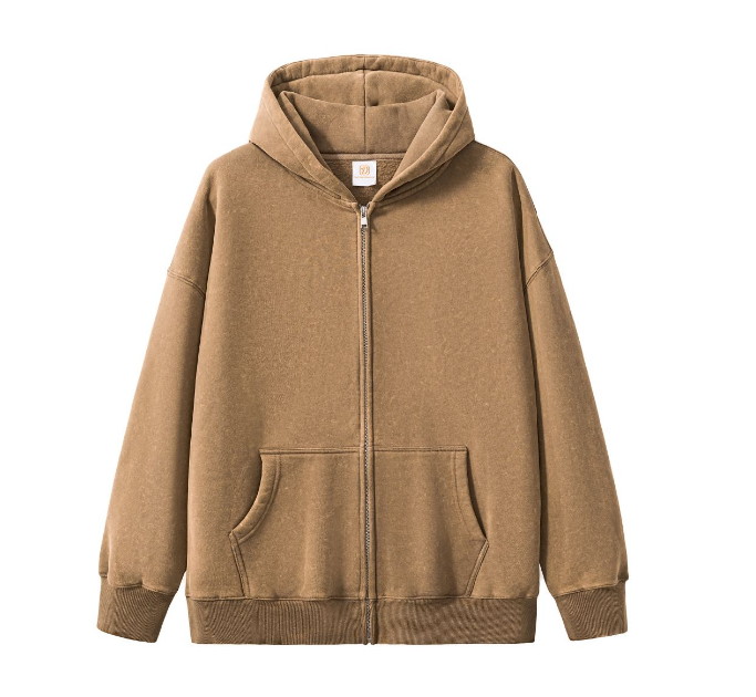 Streetwear Hoodies 360G Polyester/Cotton Unisex High Quality Custom Fleece Acid Wash Zip up Black Wholesale Drop Shoulder Hoodie