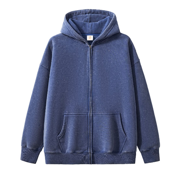 Men's Hoodies New Style Fashion Streetwear Full Zip up High Quality Acid Wash Sublimation Fleece Drop Shoulder Hoodies Wholesale