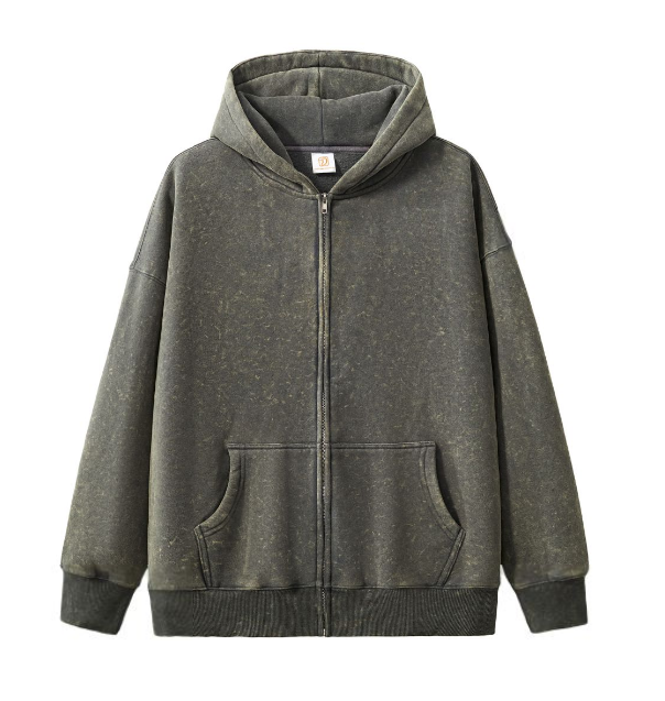 Men's Hoodies New Style Fashion Streetwear Full Zip up High Quality Acid Wash Sublimation Fleece Drop Shoulder Hoodies Wholesale