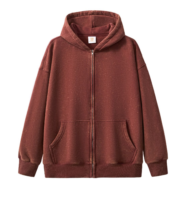Custom Zip up Hoodies Blank Fleece High Quality Drop Shoulder Acid Wash Heavyweight Screen Printed Streetwear Fashion Hoodies